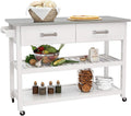 White Kitchen Cart with Stainless Steel Top I48896