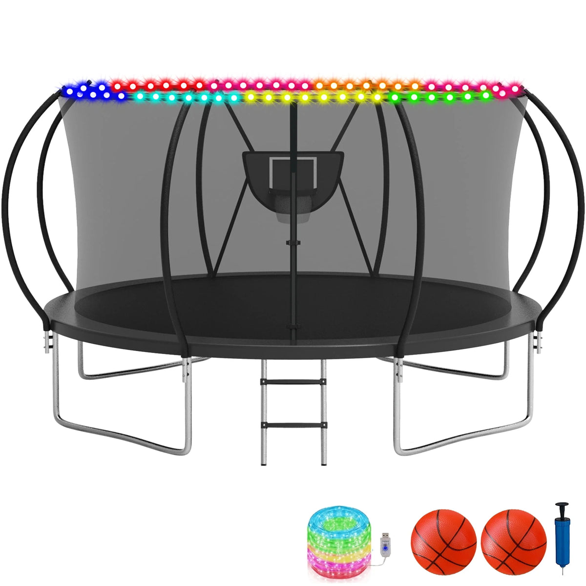 10FT 12FT 14FT 16FT Trampoline with Basketball Hoop & Light M190