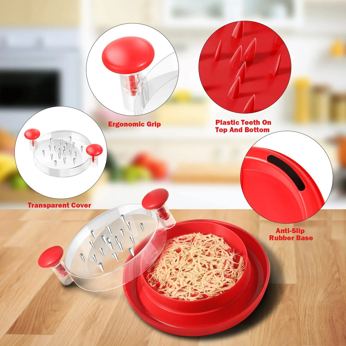 Large Meat Shredder Tool with Clear Cover and Non-Skid Base X718