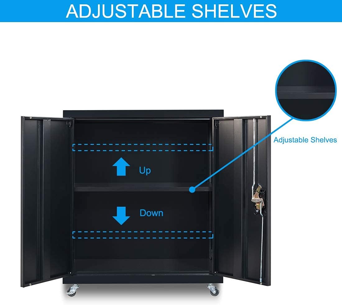 Metal Storage Cabinet with Wheels, Lock and Adjustable Shelf I796661