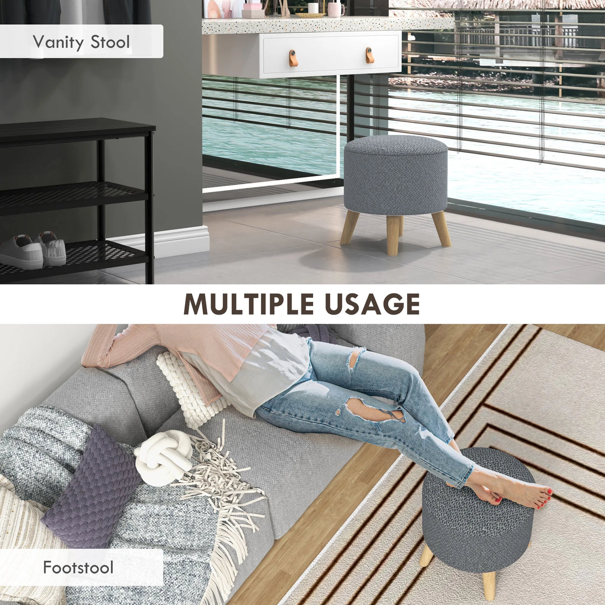 Gray Round Storage Ottoman I5104