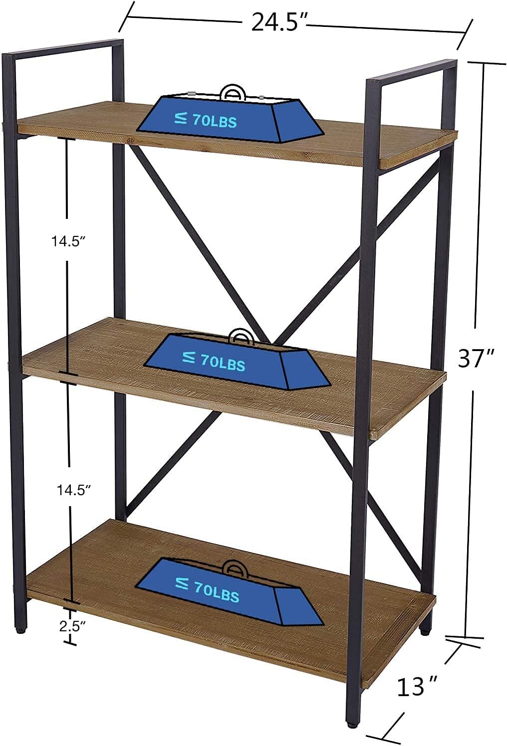 Solid Wood 3 Tier Bookshelf Storage Rack O683