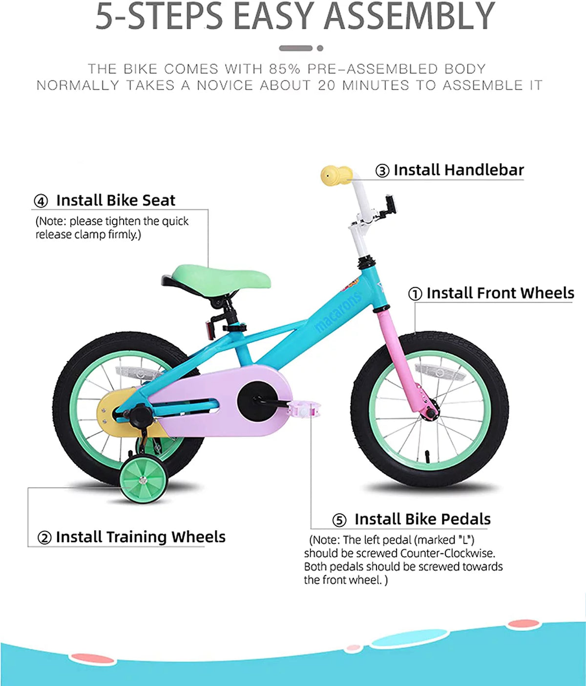 12 14 16" Kids Bike with Basket Training Wheels Coaster Brake C96065