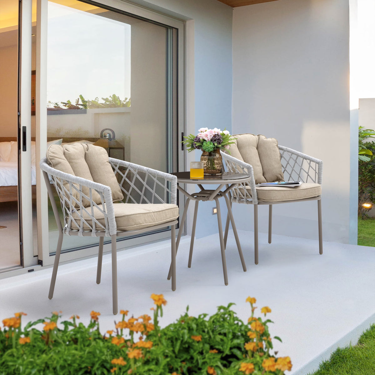 3pcs Steel Rope Bistro Set with Cushions I60898