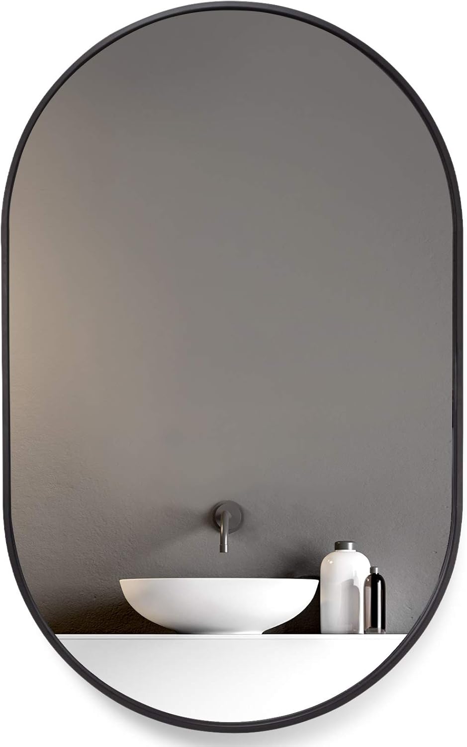 Black Oval Wall Mounted Mirror with Stainless Steel Frame B592157