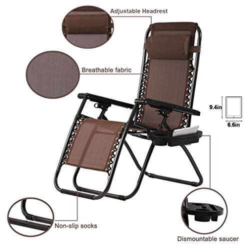 Zero Gravity Lounge Chairs Set of 2 with Pillow and Cup Holder F419392