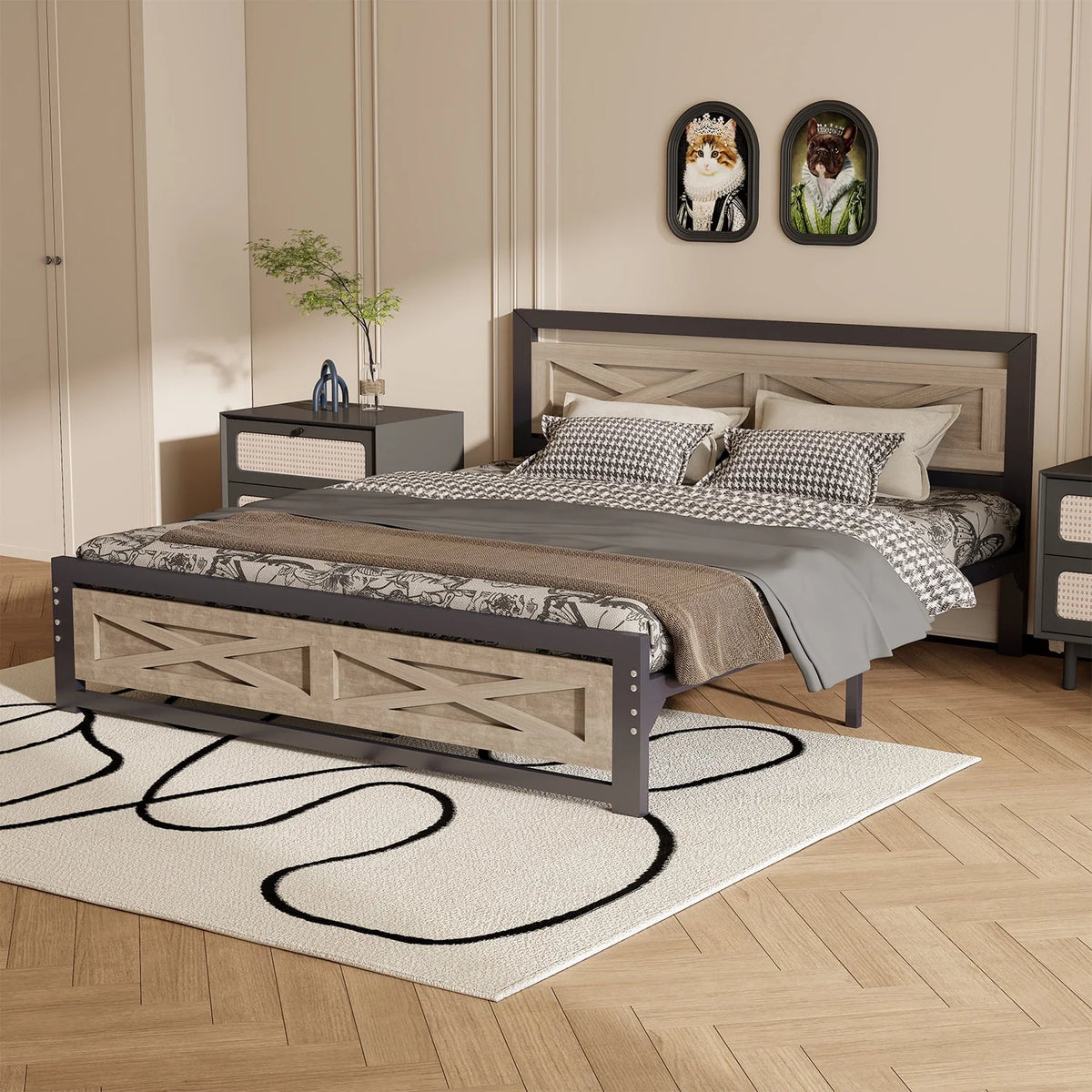 Platform Bed Frame with Headboard, Twin Size Bed N970