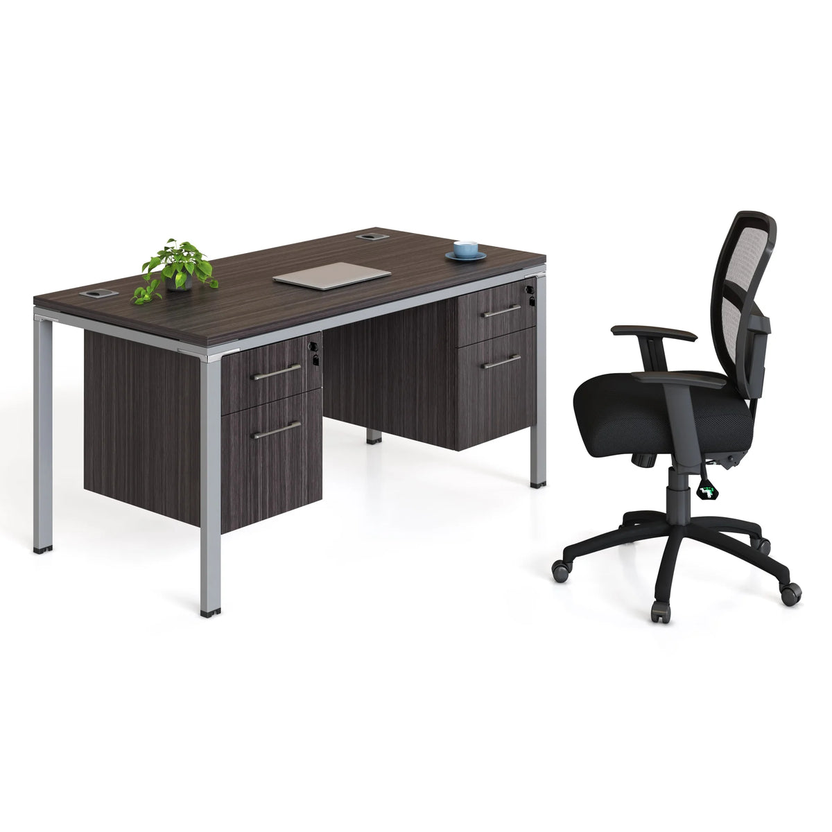Single Desk with 2 Pedestals, 66" x 30" Desk Top, Driftwood H267