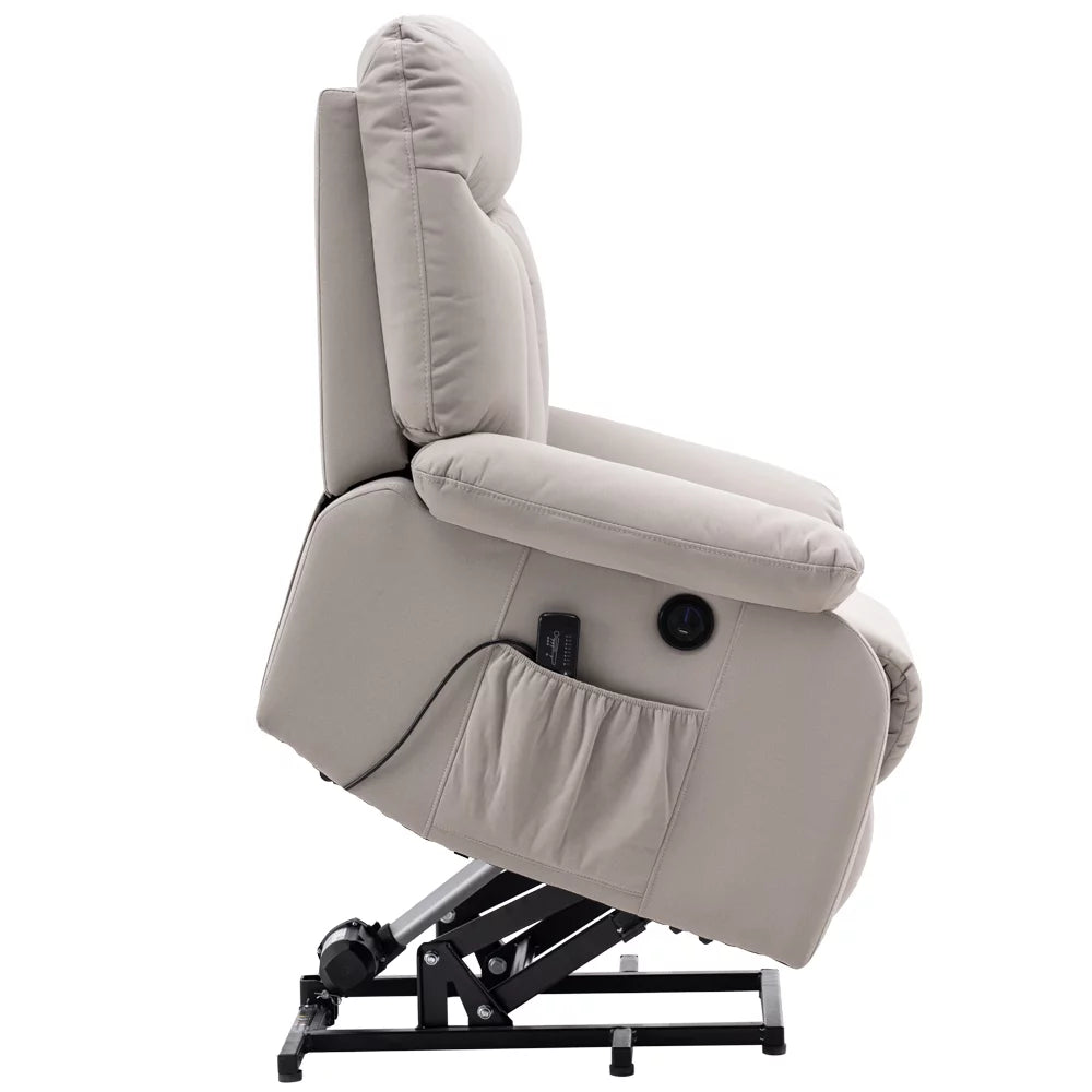 Electric Lift Recliner Massage Sofa Chair with Remote Control Silver White Z19540