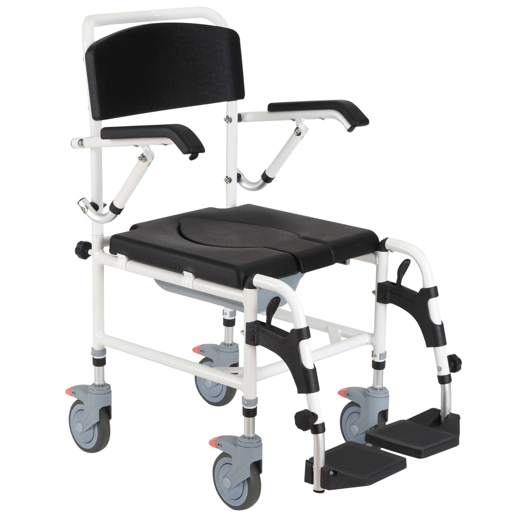 Black Commode Wheelchair with 4 Castor Wheels and Detachable Bucket F4634