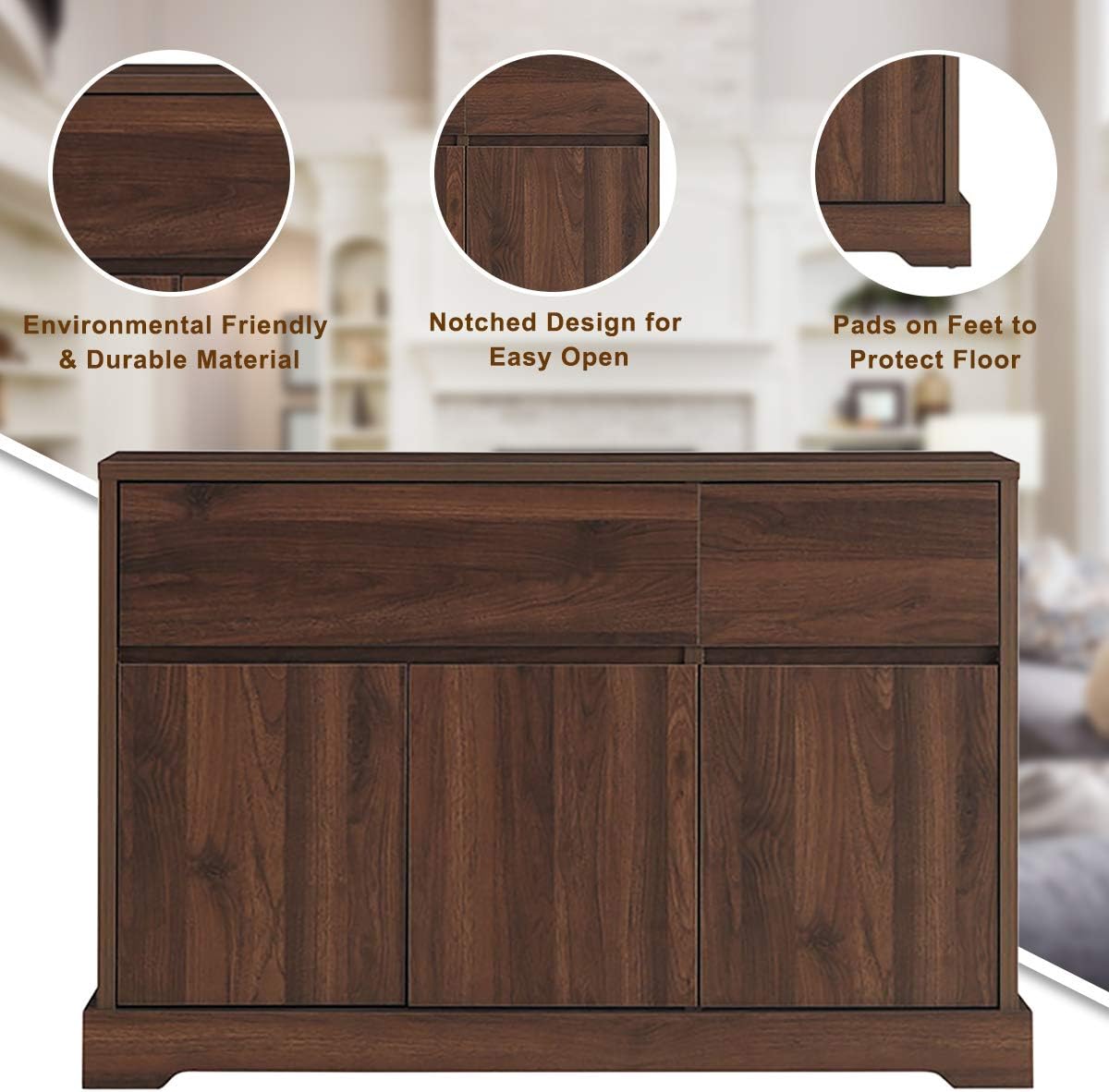 Walnut Buffet Sideboard with 2 Drawers and 2 Cabinets W224274