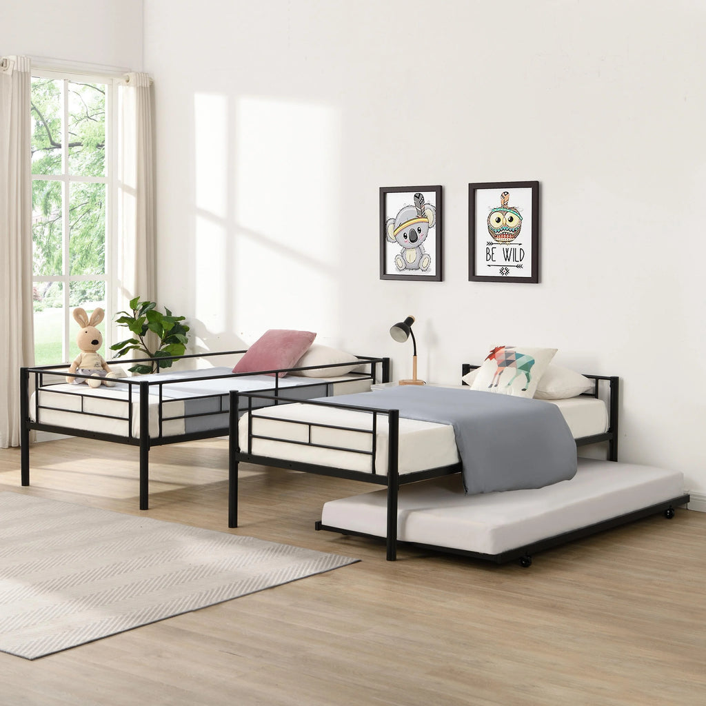Black Twin Over Twin Metal Bunk Bed with Trundle R264293