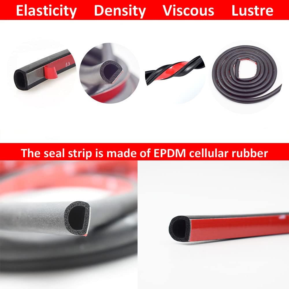 Universal D-Shape EPDM Rubber Door Seal Strip Self Adhesive 20 FT Pack of 2 D769252