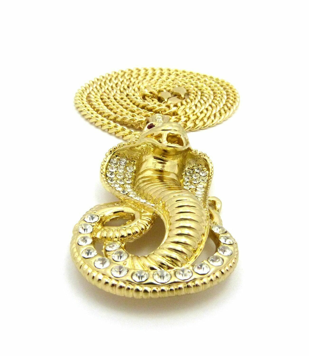 Gold Plated Cubic Zirconia Snake Pendant & 30" Cuban Chain Necklace B6941