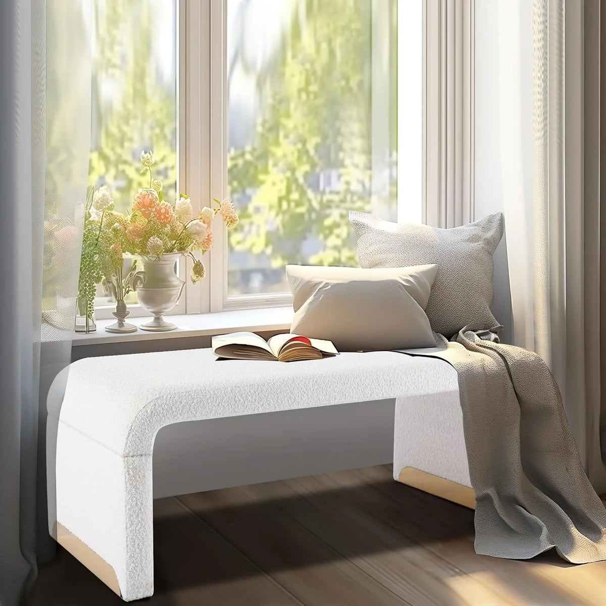 White Entryway Bench L941340