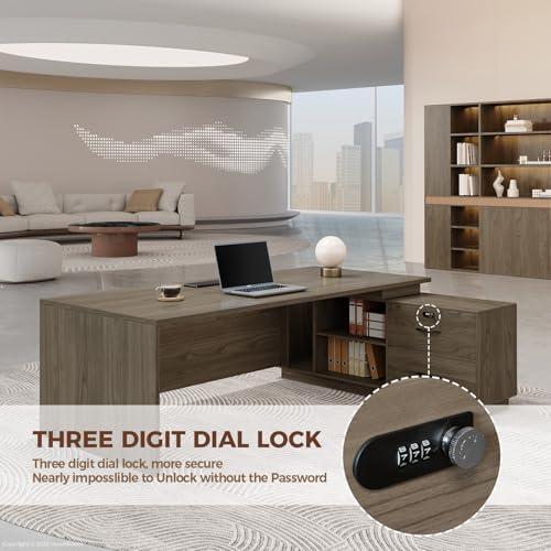 L-Shaped Executive Desk with Reversible Cabinets, Lockable Drawers & Cable Management J8211
