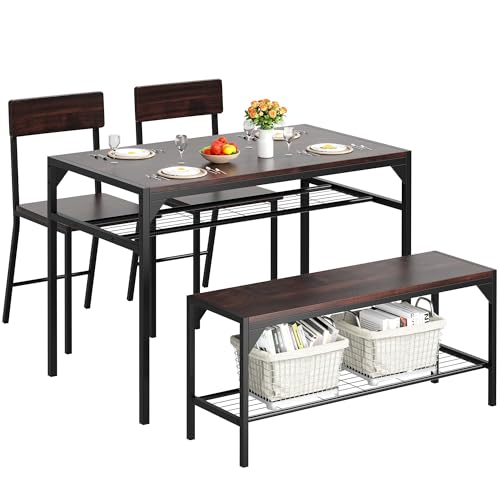 Black Dining Table Set with Bench and Chairs V26726