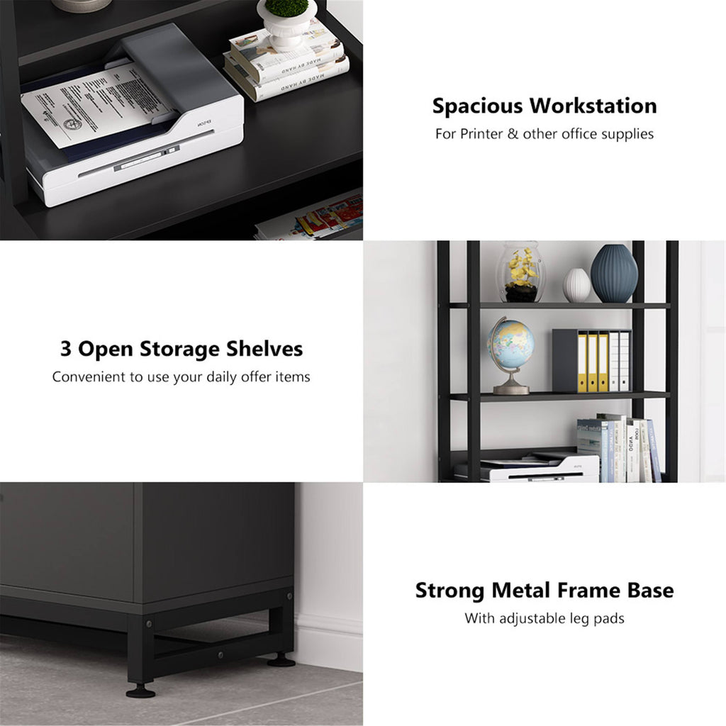 2 Drawer File Cabinet with Lock Bookshelf, Letter Size Printer Stand - Brown Z1998