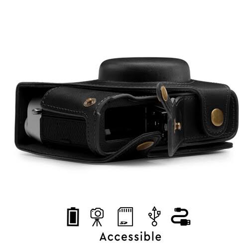 Black Top Grain Leather Camera Case B713
