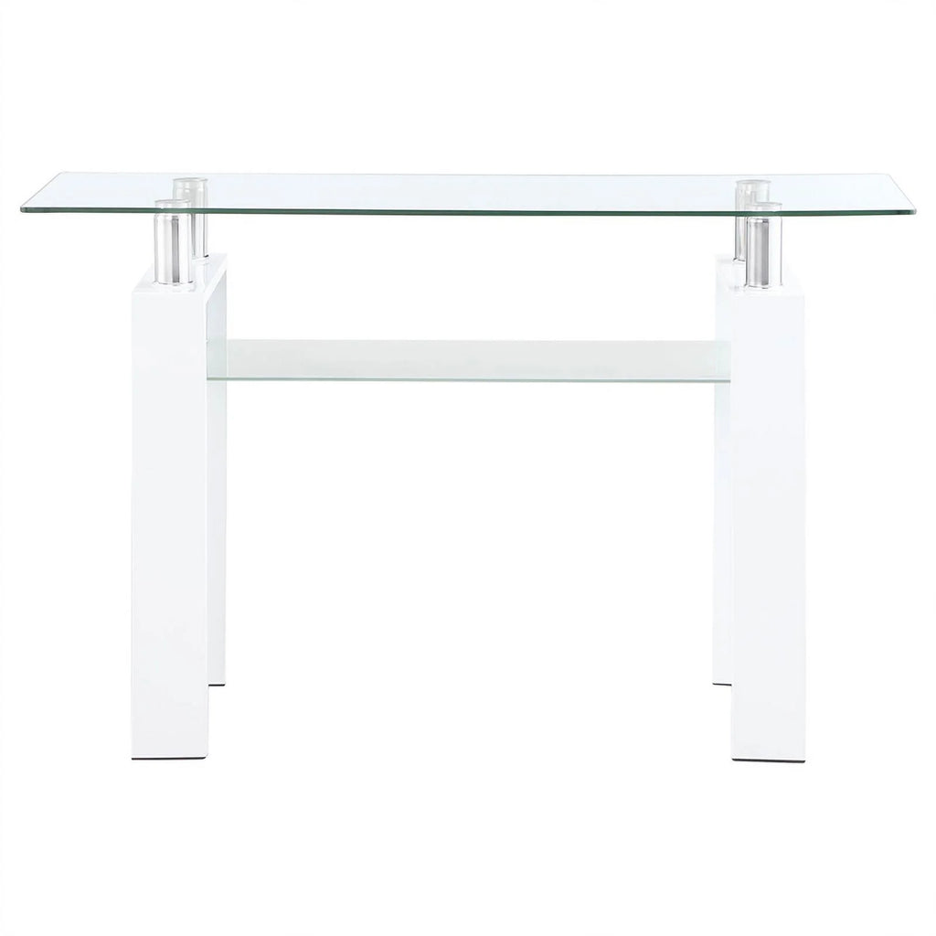 White Metal Glass Top Sofa Table with Shelf H4816
