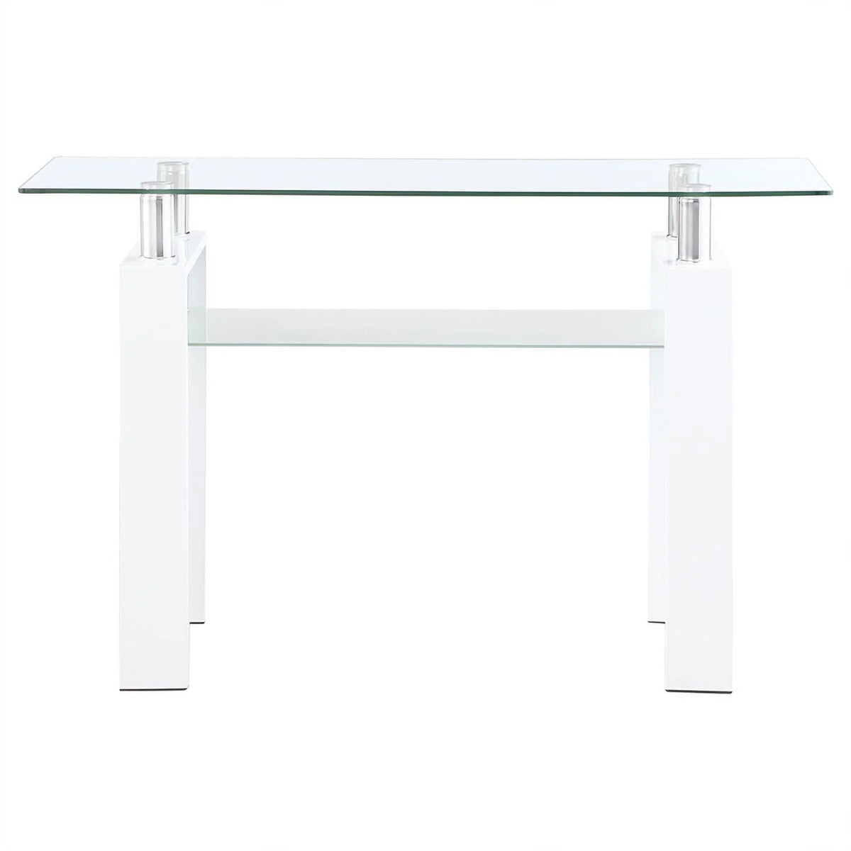 White Metal Glass Top Sofa Table with Shelf H4816