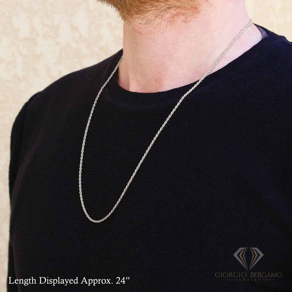 925 Sterling Silver Rope Diamond Cut Chain Necklace A71822