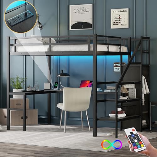 Twin XL Black Metal Loft Bed with Desk X1213