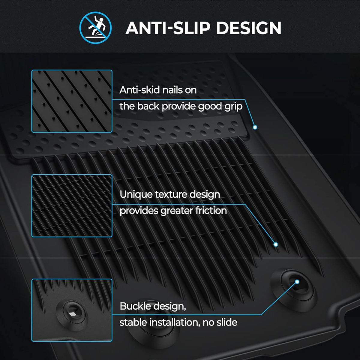 Black All-Weather Heavy Duty TPE Rubber Floor Mats Liners I61048