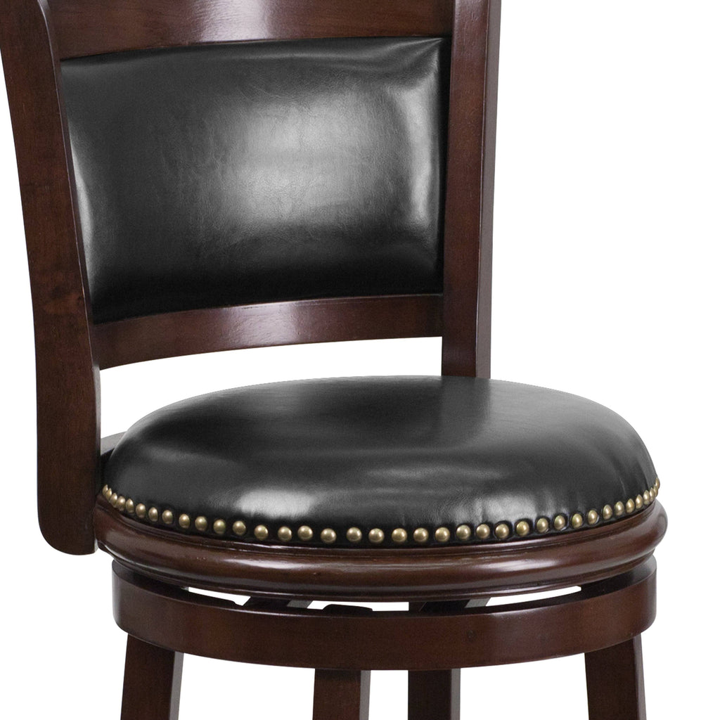 Cappuccino Wood Barstool with Black Leather Swivel Seat U337244