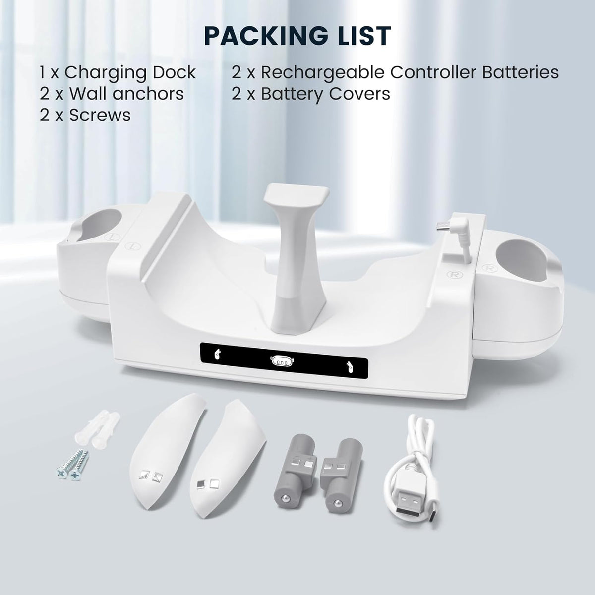 Charging Dock for Meta Quest 3 with 2 Rechargeable Batteries and Battery Cover C785