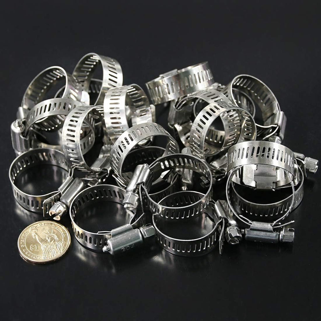 25Pcs Adjustable 304 Stainless Steel Worm Gear Hose Clamp Assortment Kit (18-32mm) W55610
