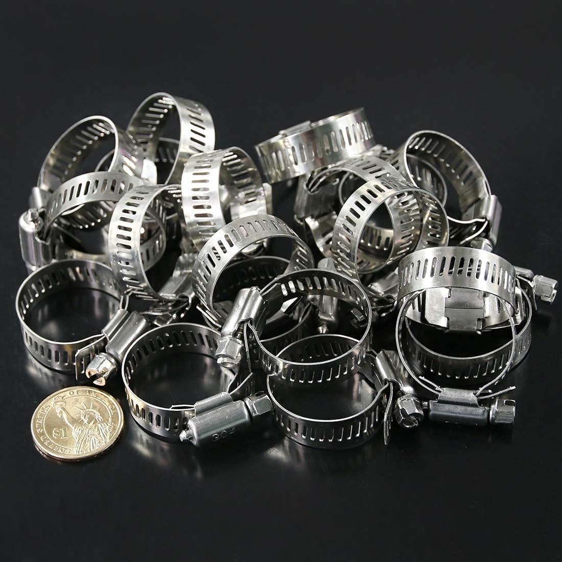 25Pcs Adjustable 304 Stainless Steel Worm Gear Hose Clamp Assortment Kit (18-32mm) W55610