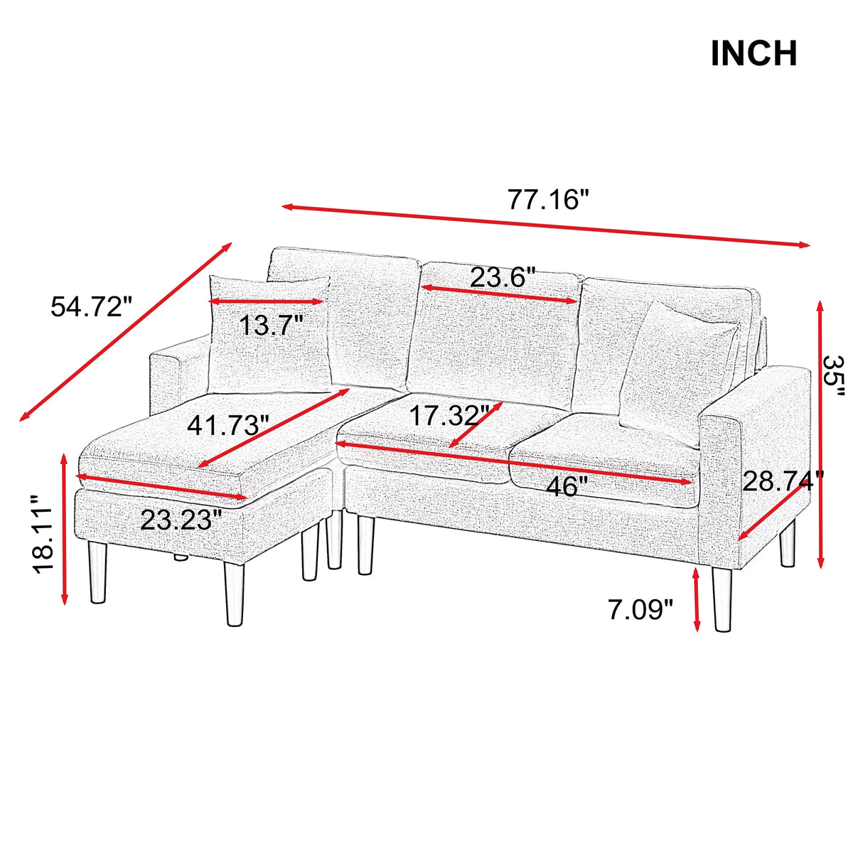 Light Grey Fabric Left Hand Facing Sectional Sofa J645
