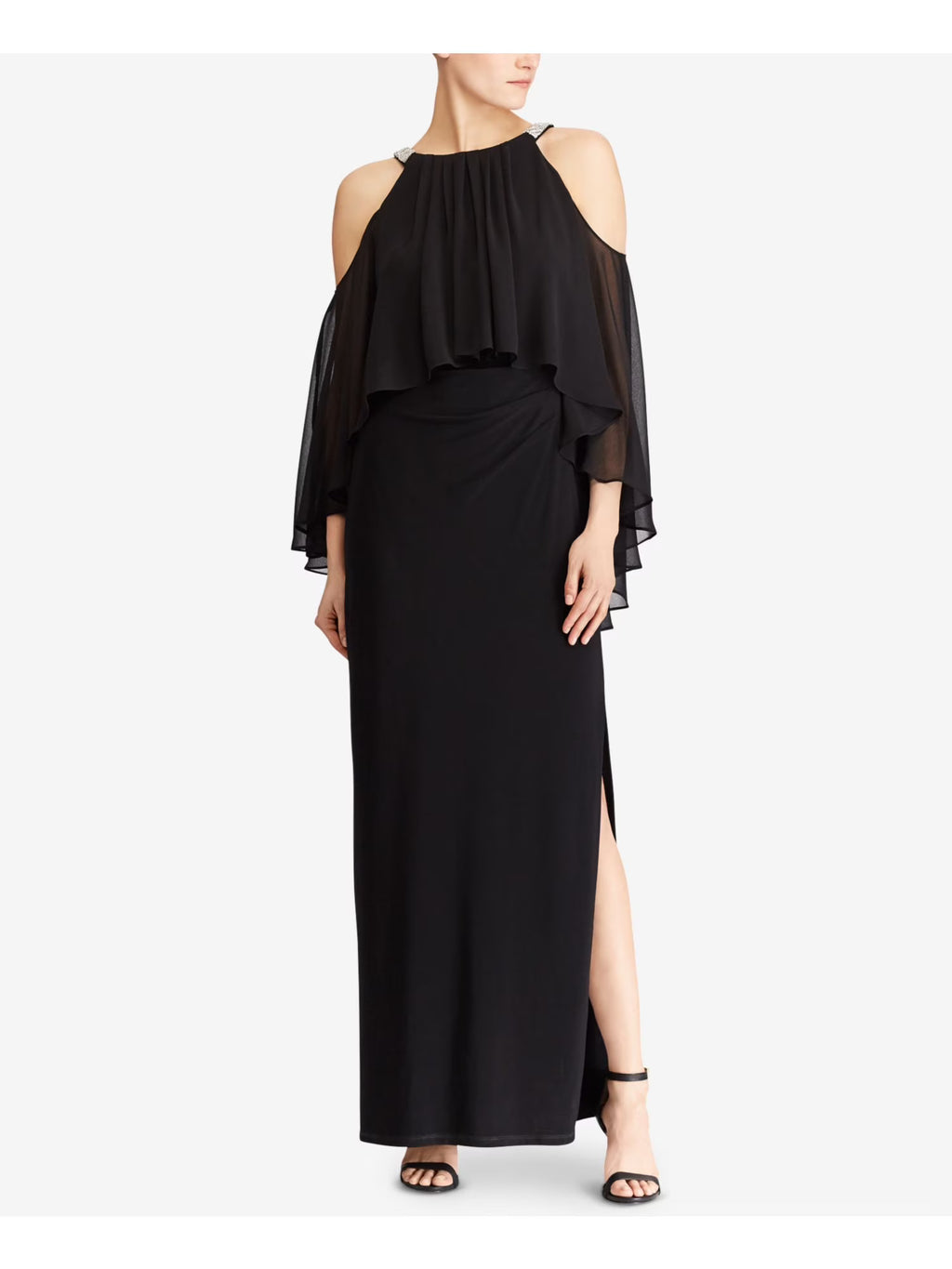Black Ruffled Pleated Maxi Dress C276