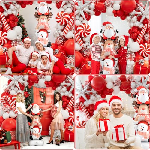 Christmas Balloon Garland Arch Kit with Red White Silver Confetti Foil Balloons W77566