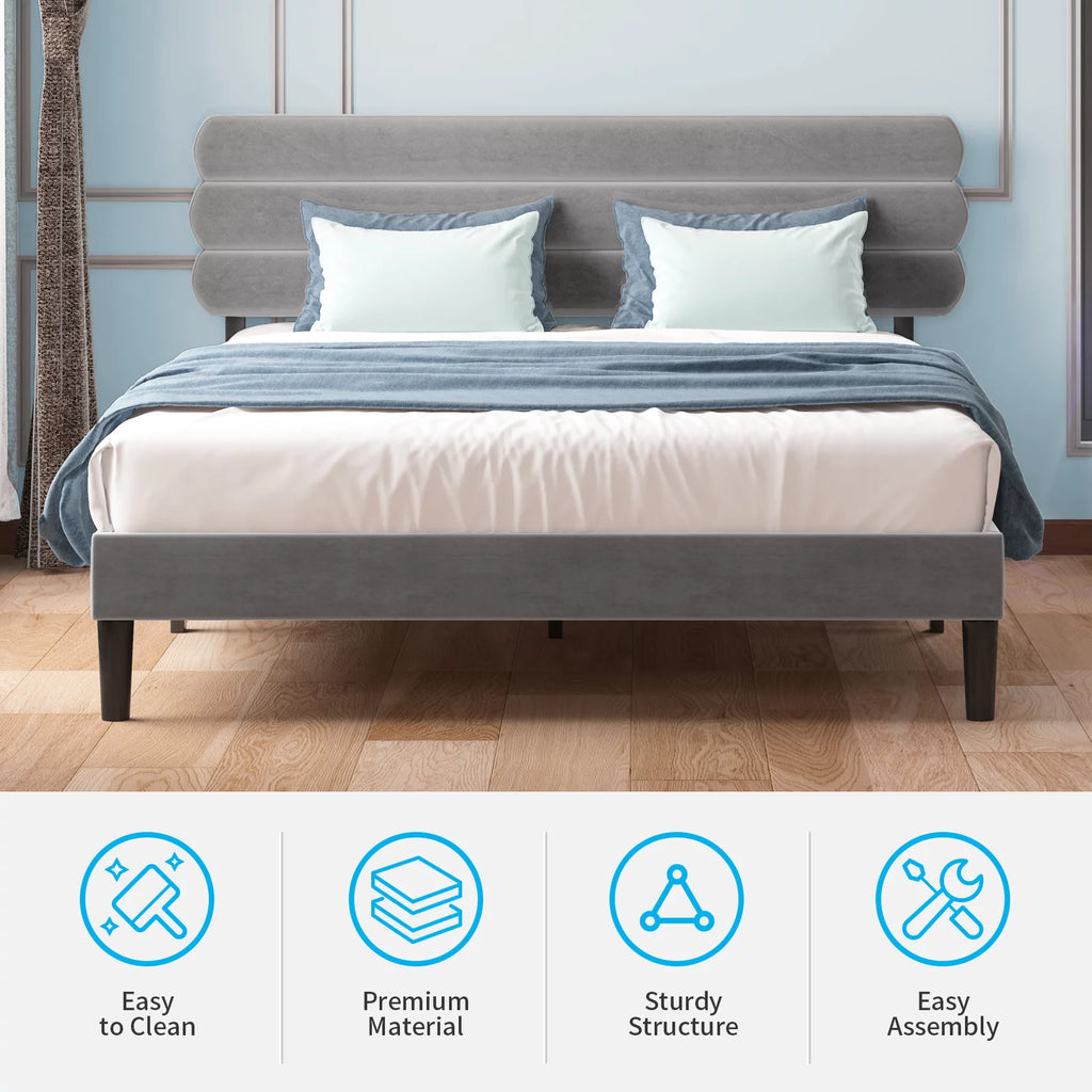 Full Size Platform Bed Frame with Adjustable Upholstered Headboard D892