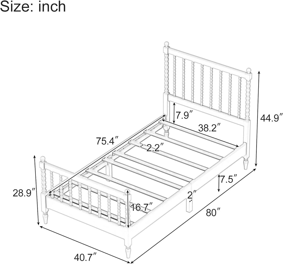 3Pcs Bedroom Set with 2 Nightstands, Solid Wood Platform Bed Q7214