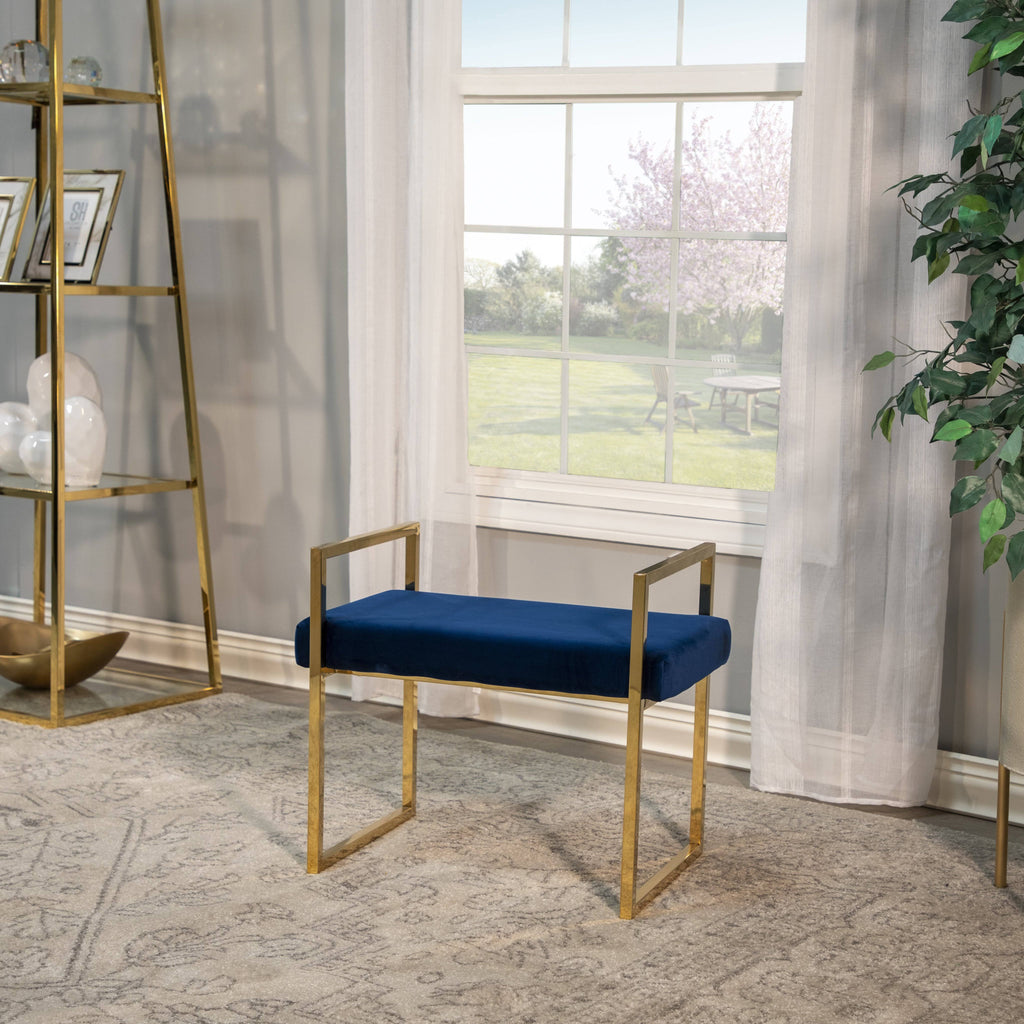 Navy/Gold Velveteen Bench with Handles L5263