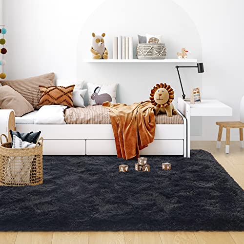 Black 4x6 Feet Shag Area Rug Y79448