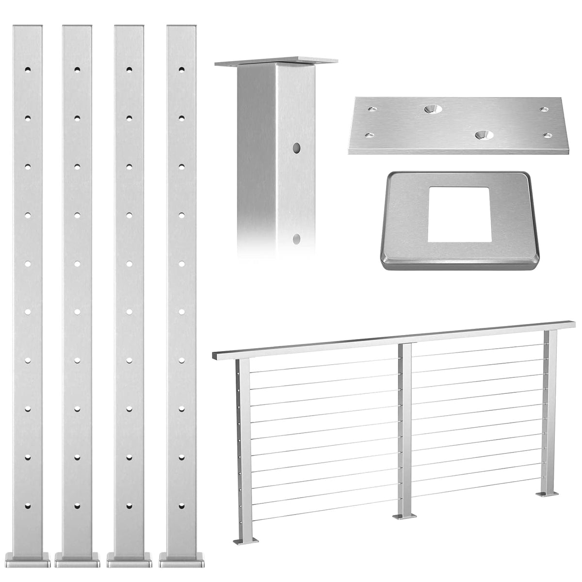 4Pack Stainless Steel Brushed Pre-Drilled Cable Railing Post U7898