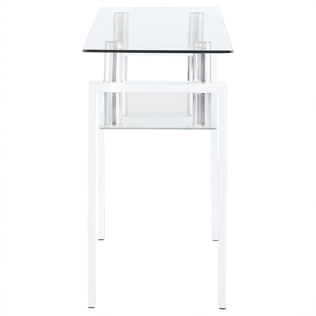 White Metal Glass Top Sofa Table with Shelf H4816