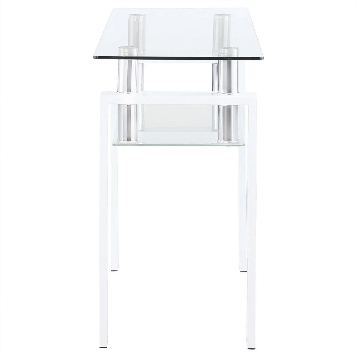 White Metal Glass Top Sofa Table with Shelf H4816
