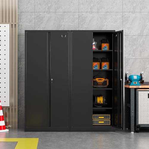 Black 71 inch Metal Storage Cabinet with 2 Doors and 4 Adjustable Shelves L480