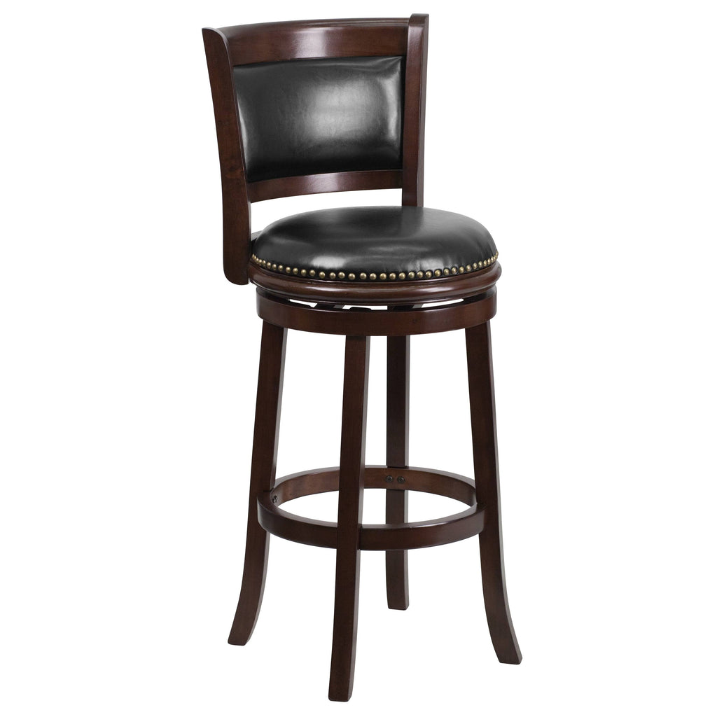 Cappuccino Wood Barstool with Black Leather Swivel Seat U337244