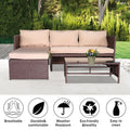 Rattan Sofa 3 Pieces Wood PE Wicker Ottoman With Coffee Table Patio Sofa Set U606824