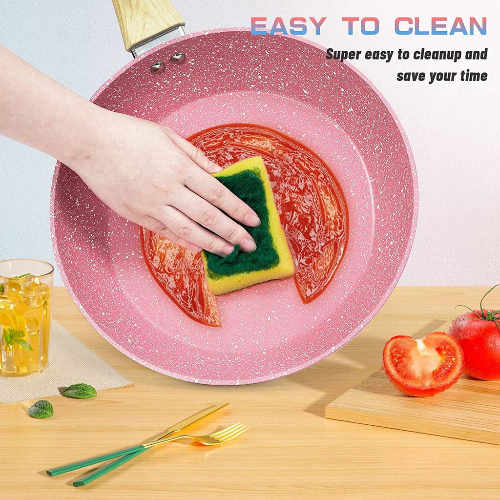 8 Piece Pink Nonstick Granite Stone Cookware Set F877615