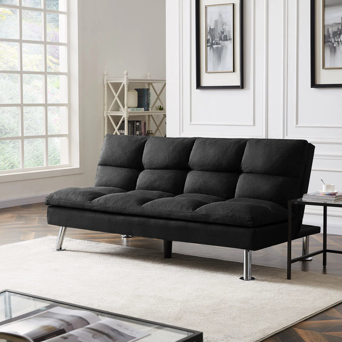 Black Fabric Futon Sofa Bed C1905
