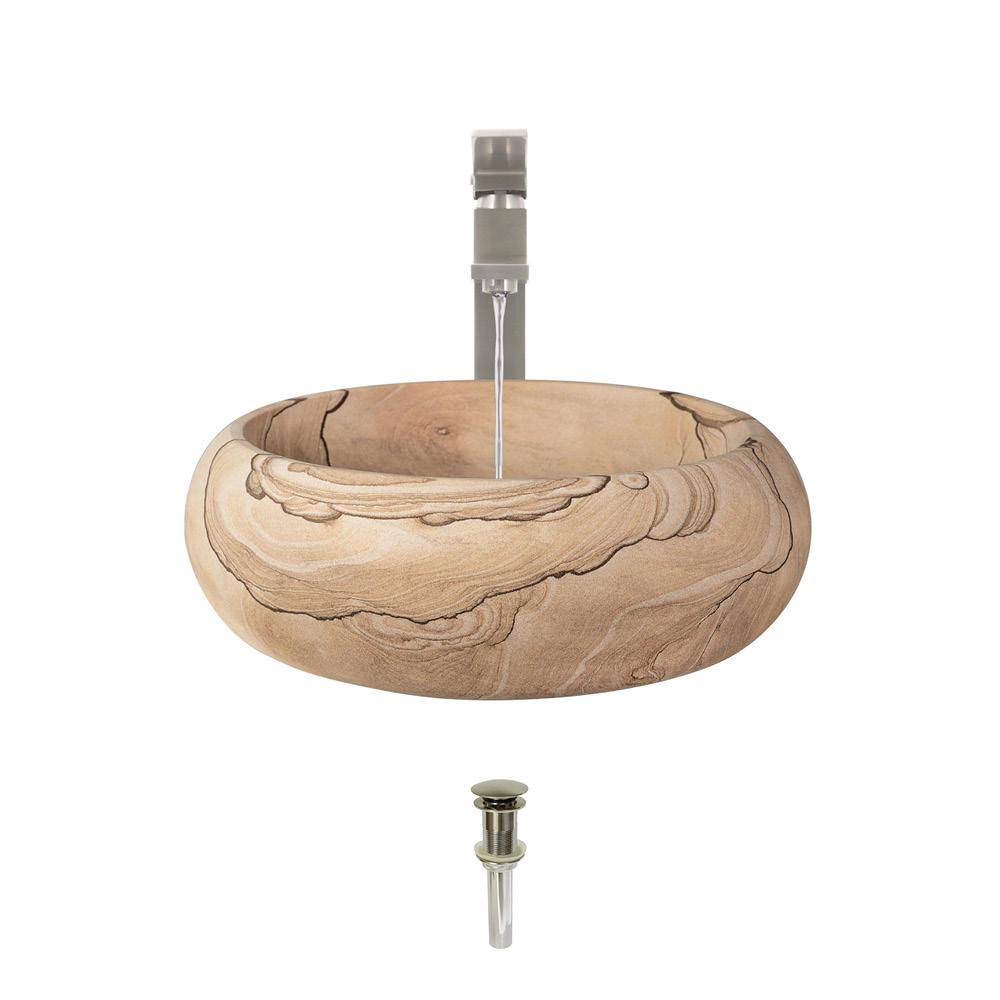 Sandstone Vessel Sink Ensemble with Brushed Nickel Finish Faucet A1865