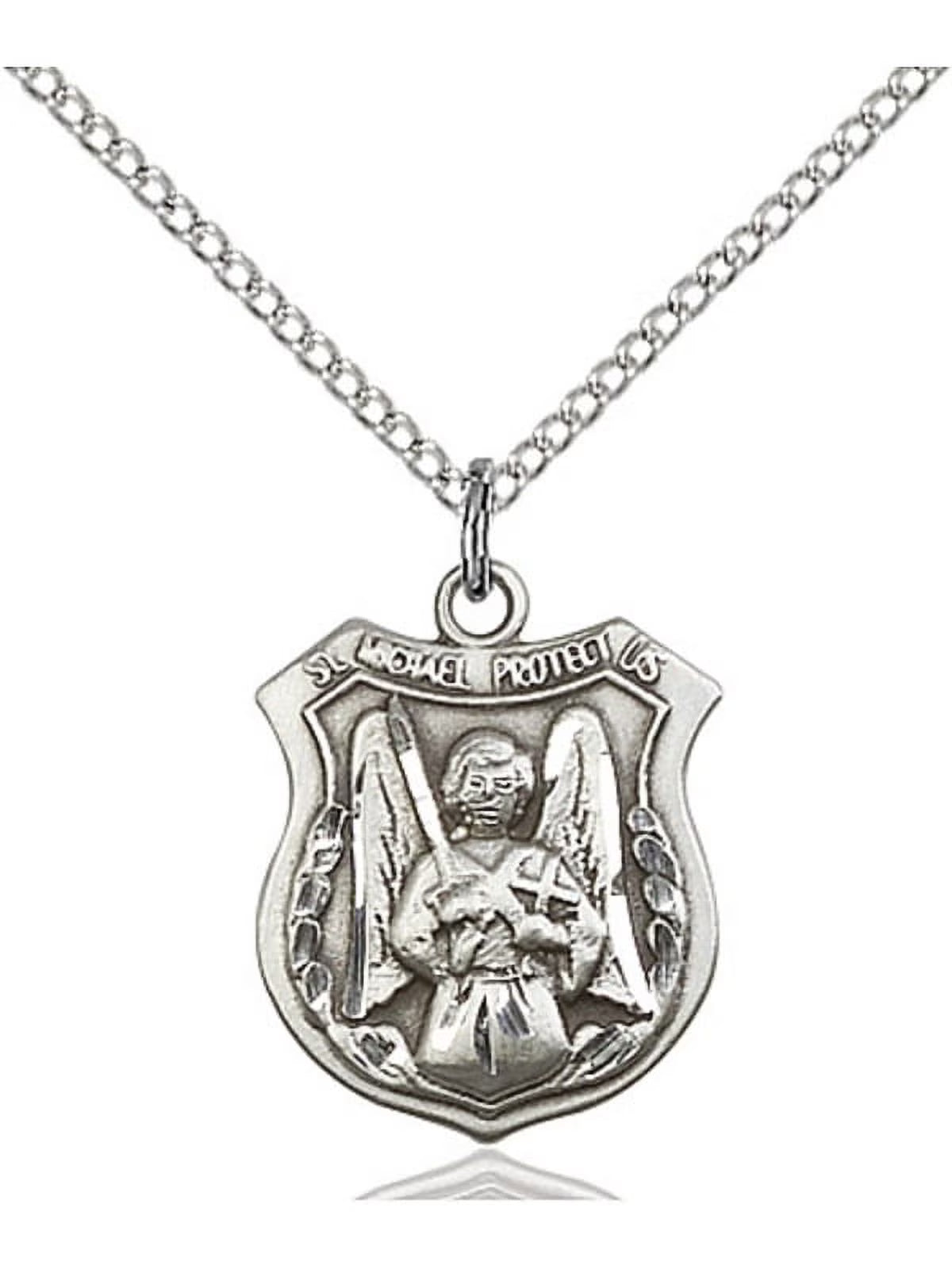 Sterling Silver St. Michael the Archangel Pendant with Lite Curb Chain M9340