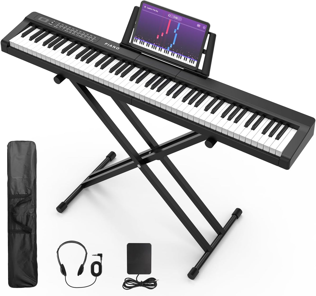 88 Key Semi Weighted Digital Piano Keyboard Set with Stand, Built-In Speakers, Sustain Pedal, Bluetooth, MIDI, USB, MP3 X379